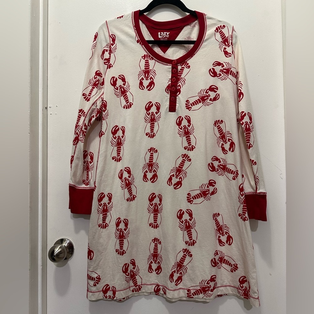 Lazy One Red Lobster Print Women's Pajama Dress Sz S/M - Picture 2 of 6